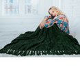 thumbnail image 3 of PAVILIA Emerald green chenille Throw Blanket for couch, Soft Forest green Knit Blanket with Tassel Fringe, Woven chenille Knitted Decorative Blanket for Sofa Bed Living Room, Decor gift, 50x, 3 of 7
