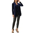 thumbnail image 2 of INSPIRE CHIC Women's Shawl Collar Open Front Pockets Stretchy Velvet Cardigan L Navy Blue, 2 of 5
