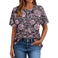 thumbnail image 5 of Hauts d'Été pour Femmes DYTTDG Mode Florale Grande Taille T-shirt Col Rond Manches Courtes Tee Décontracté Ample Hauts pour Femmes Liquidation Moins de 10 Multicolore,TG, 5 of 5