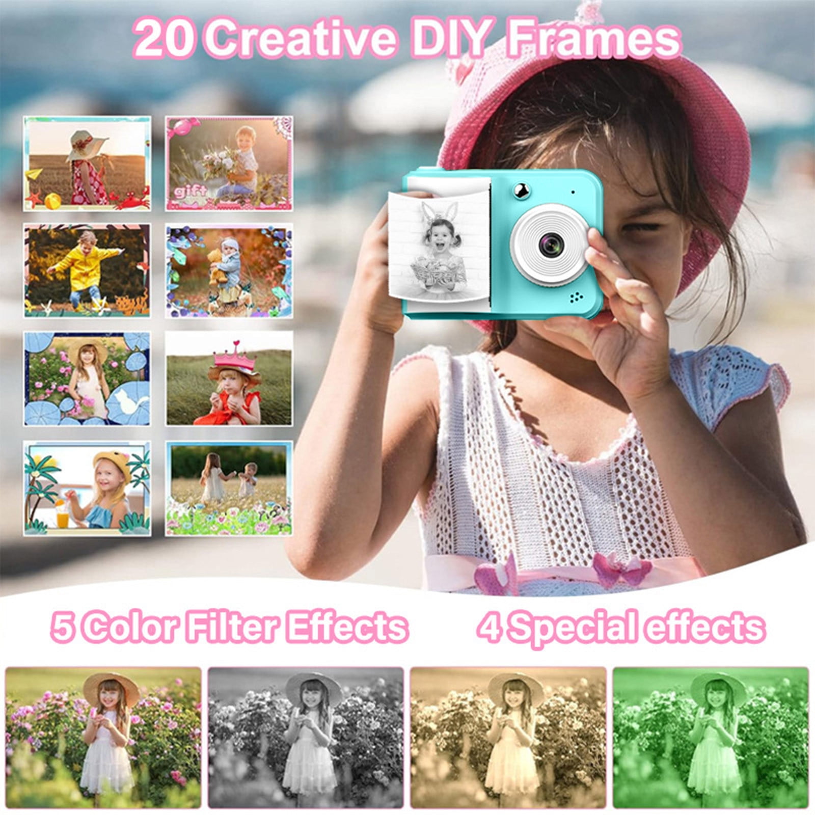 Instant Print Camera, Gaqring KidsPrinting Camera with HD Video Recording, One-Click Photo Printer for ChildrenDIY Coloring Holiday Toys Gifts