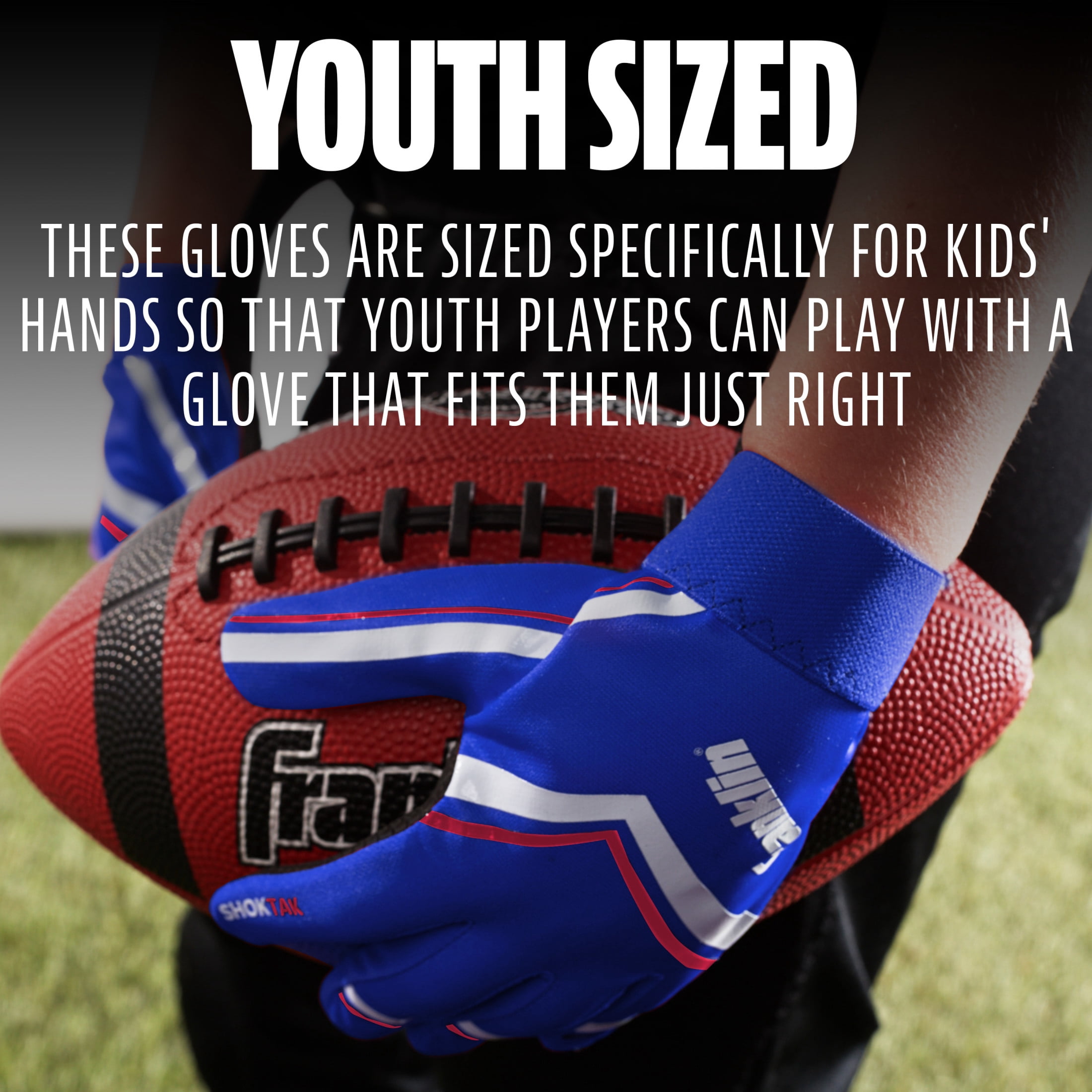 Franklin Sports Shoktak Youth Football Gloves, High Grip, Royal, Youth Medium