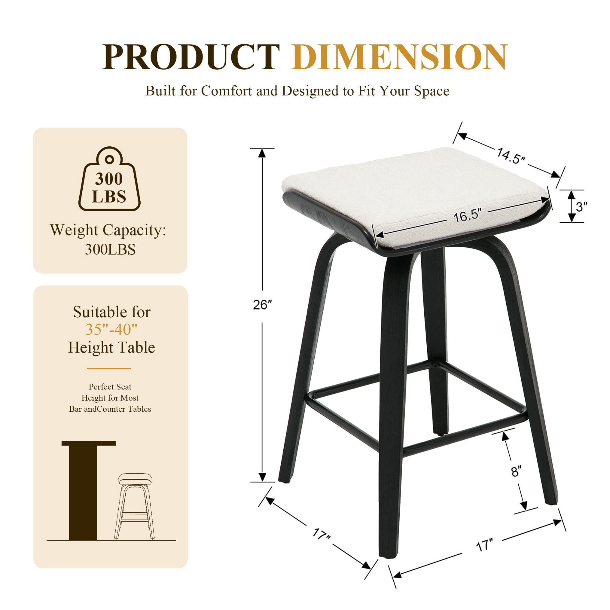 Guyou 26” Swivel Counter Height Bar Stools Without backrest, Upholstered Farmhouse Bar Stools with Footrest for Kitchen Island, White-Faux Sherpa(Set of 2)