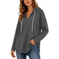 thumbnail image 2 of Oversized Hoodies Zaewscy Women's V-neck Hooded Sweatshirt Long Sleeved Drawstring Hooded Pullover Casual Loose Fall And Winter Curved Hem Sweatshirt Dark Gray XXL, 2 of 9