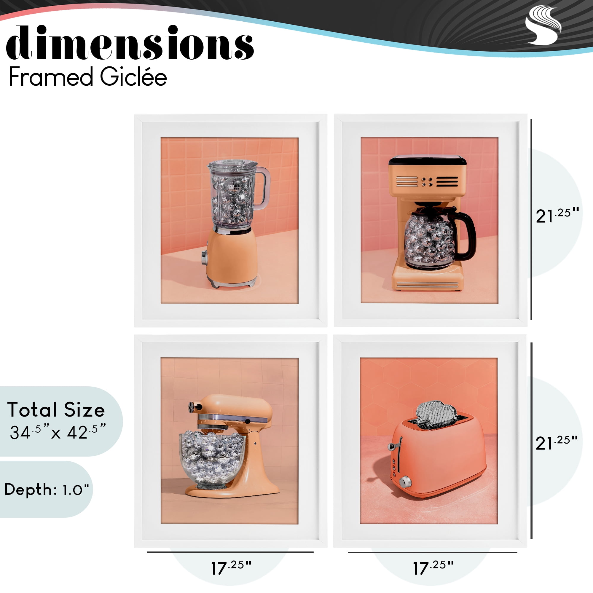 Stupell Industries Disco Drink Blender over Orange 4 Piece White Framed Print Under Glass Set, design by LISH Creative