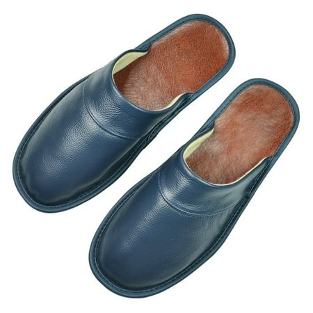 

PIKADINGNIS Slippers Men Big Sizes Home Indoor Cow Leather House for Men s Floor Baotou Slippers Women Non-slip Luxury Soft Flat Shoes