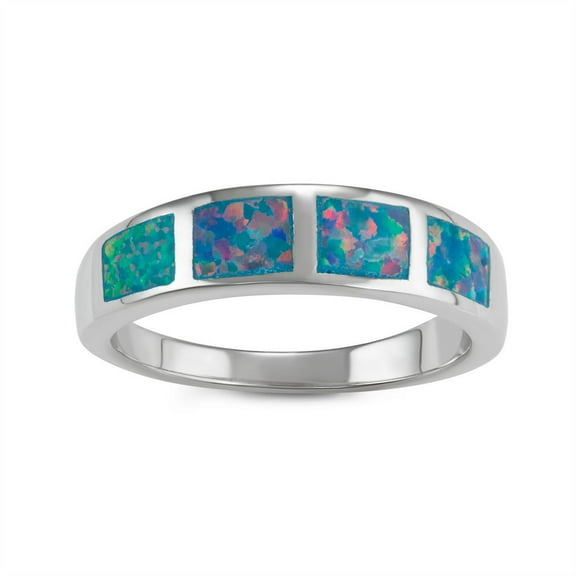Daily Delight TheJewelryHut Designer Sterling Silver Blue Green Fire Inlay Opal Squares Ring