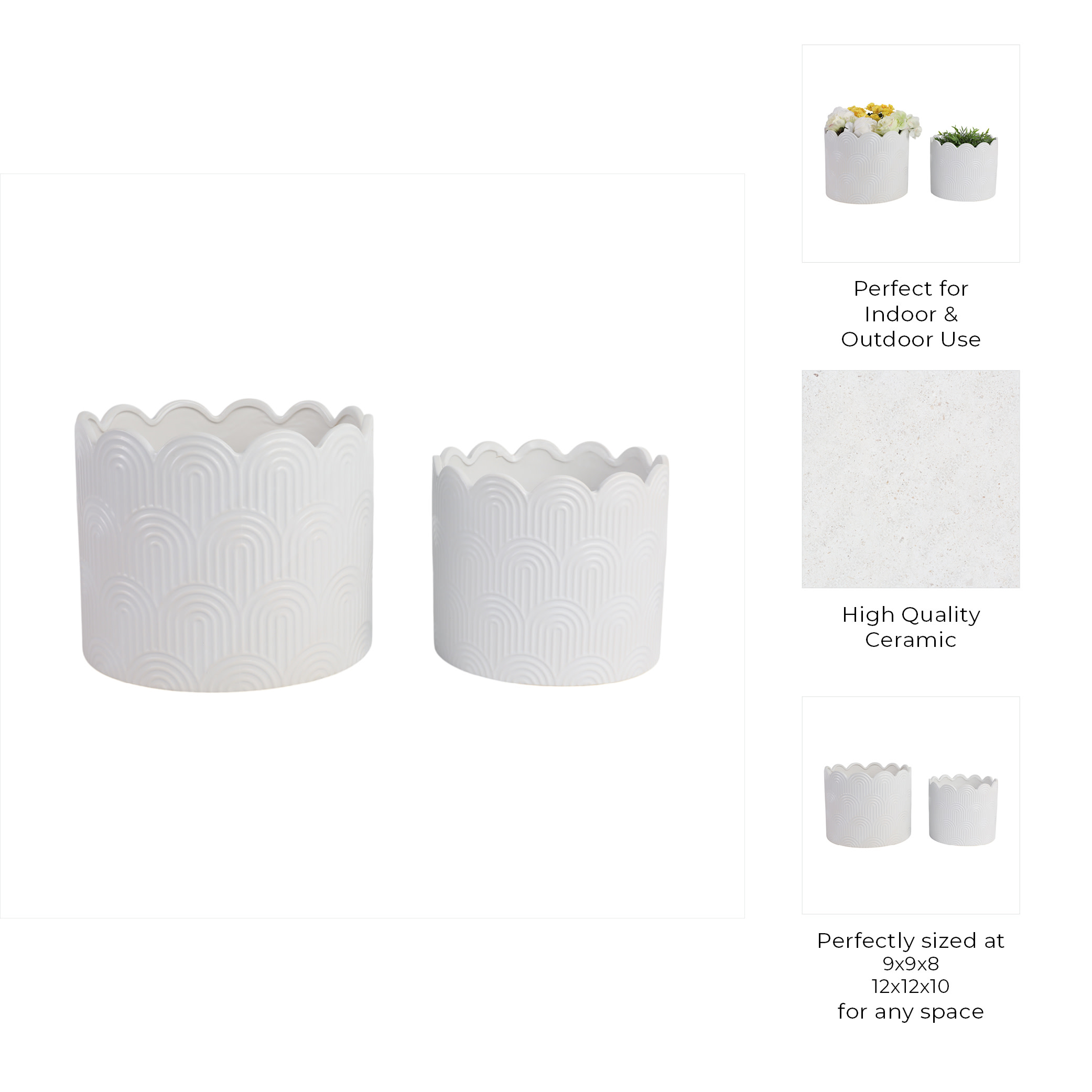 Ceramic Flower Pots and Planters for Home Decor - Indoor or Outdoor Plant Pots for Succulents, Herbs, and Orchids - Decorative Pots for Living Room, Bedroom, or Office - Set of 2, 10", 8",  White