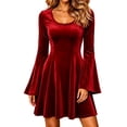 thumbnail image 3 of Mini Dresses for Women Crewneck Flare Long Sleeve Waist Cinched Pleated Flowy Fall Winter Formal Cocktail Party Wedding Guest Dress,Sizes S-3XL, 3 of 8