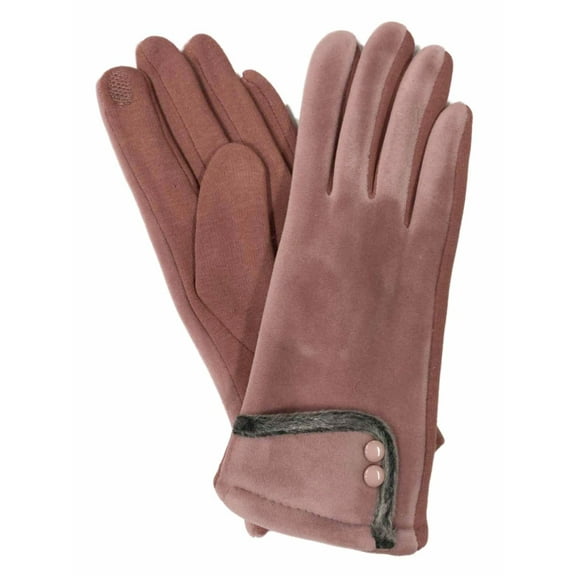 Womens Dusty Rose Pink Velvet Stretch Fit Text & Tech Touchscreen Gloves