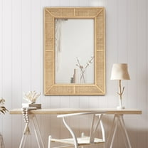 Parisloft Rectangle Rattan Wall Mirror,  Modern Boho Decorative Wall Mirror,  Natural, 26.375"W x 37.875"H