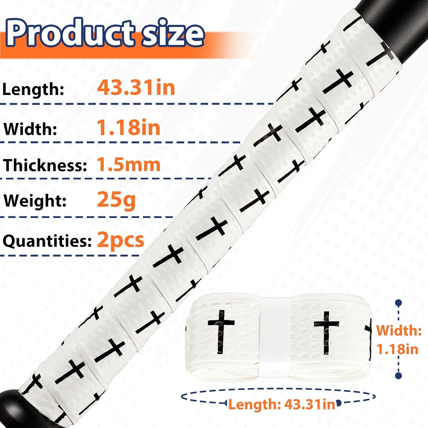 MetalM 2PCS Baseball Bat Grip Tapes 1.5mm Precut and Full Adhesive Softball Grip Tape,Non-Slip Baseball Bat Wrap Tape Religious Cricket Batting Tape Replacement