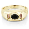 thumbnail image 2 of Gem Stone King Men's 18K Yellow Gold Plated Silver Black Onyx and Pink Lab Grown Diamond Ring (1.75 Cttw, Gemstone December Birthstone, Oval 8X6MM,, Size 11), 2 of 3