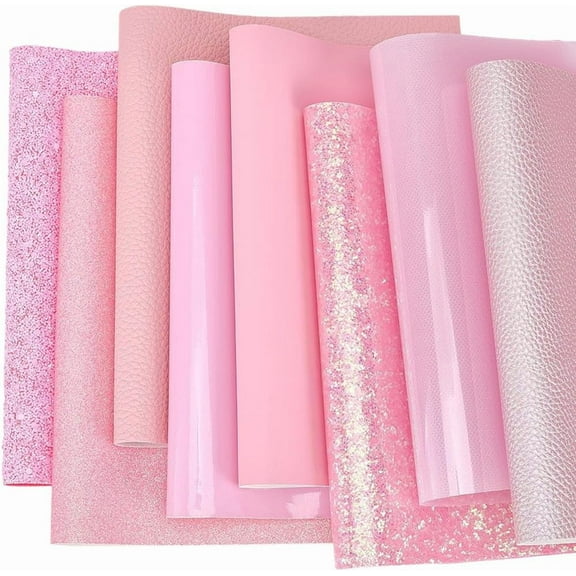 13 x 8 Inch 8 Colors Pink Series Synthetic Vinyl Fabric Solid Color PU Leather Sheets 8 Styles Faux Leather Rolls Set Soft Waterproof Leatherette