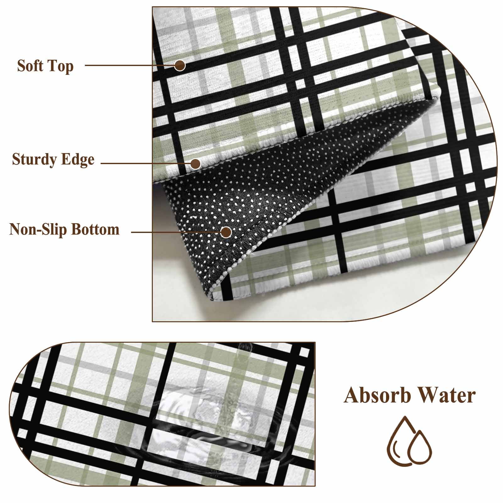 Entrance Runner Rug 2'x3',Sage Green Black Plaid Non-slip Doormat for Indoor Outdoor Entrance,Farmhouse Green Black Checkered Throw Floor Mat for Front Door/Living Room/Bedroom/Bathroom/Kitchen