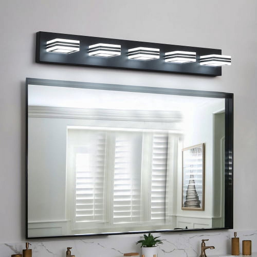 ACE-LIGHTS,Modern 5-Light(6000K) Rotatable & Dimmable LED Vanity Light with Acrylic Shades,Sleek Bathroom Wall Fixture for Bathroom,Dressing Room,Mirror Cabinet,Living Room,Bedroom(Black）