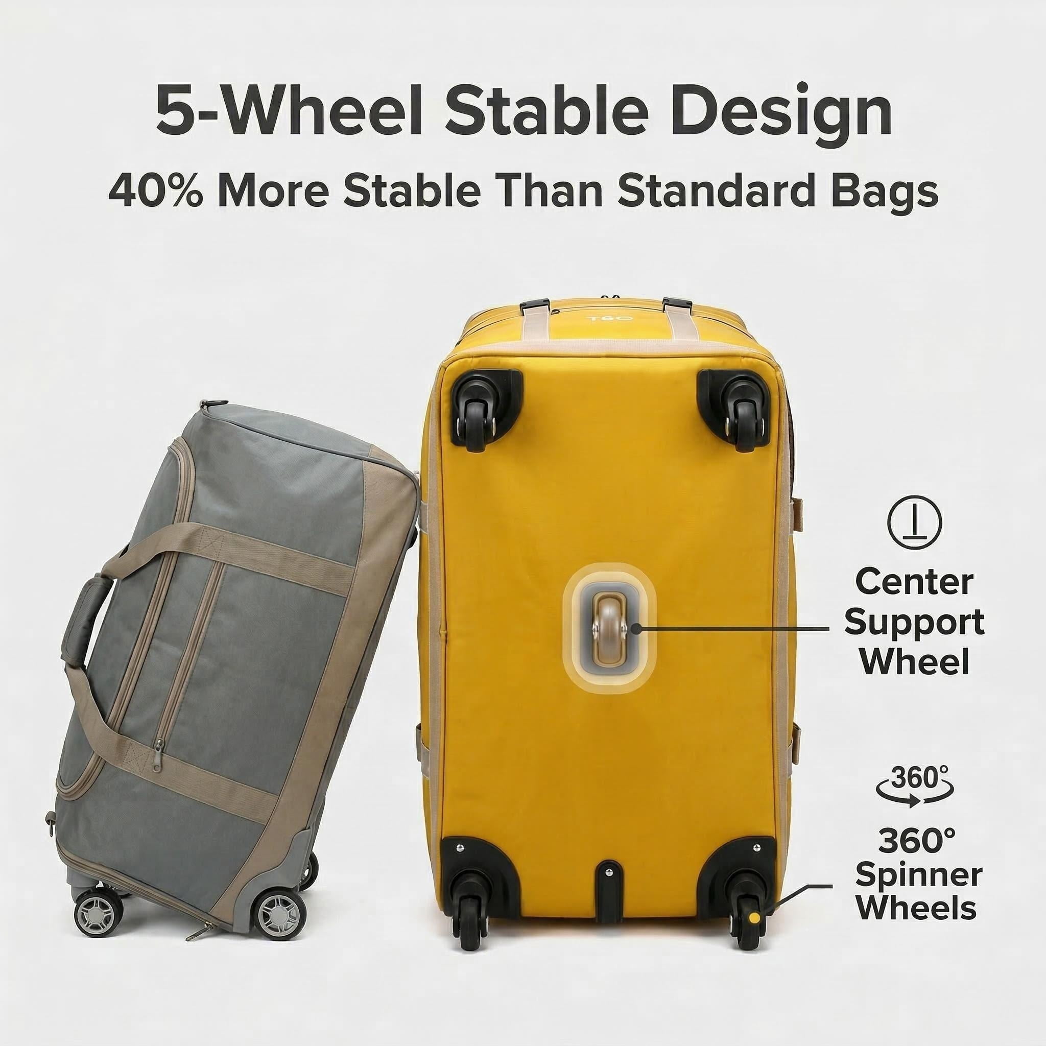 155L Extra Large Rolling Duffel Bag with 5 Spinner Wheels, 4-Level Expandable Checked Luggage, Water-Resistant Foldable Suitcase for Moving, Travel, College Dorm, and Home Storage, Yellow