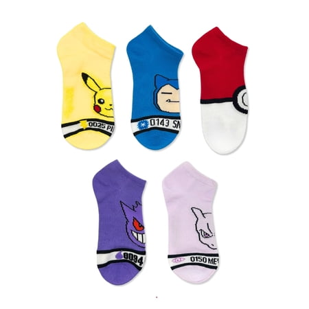 Pokemon Boys No-Show Socks, 5-Pack, Sizes S/M-M/L
