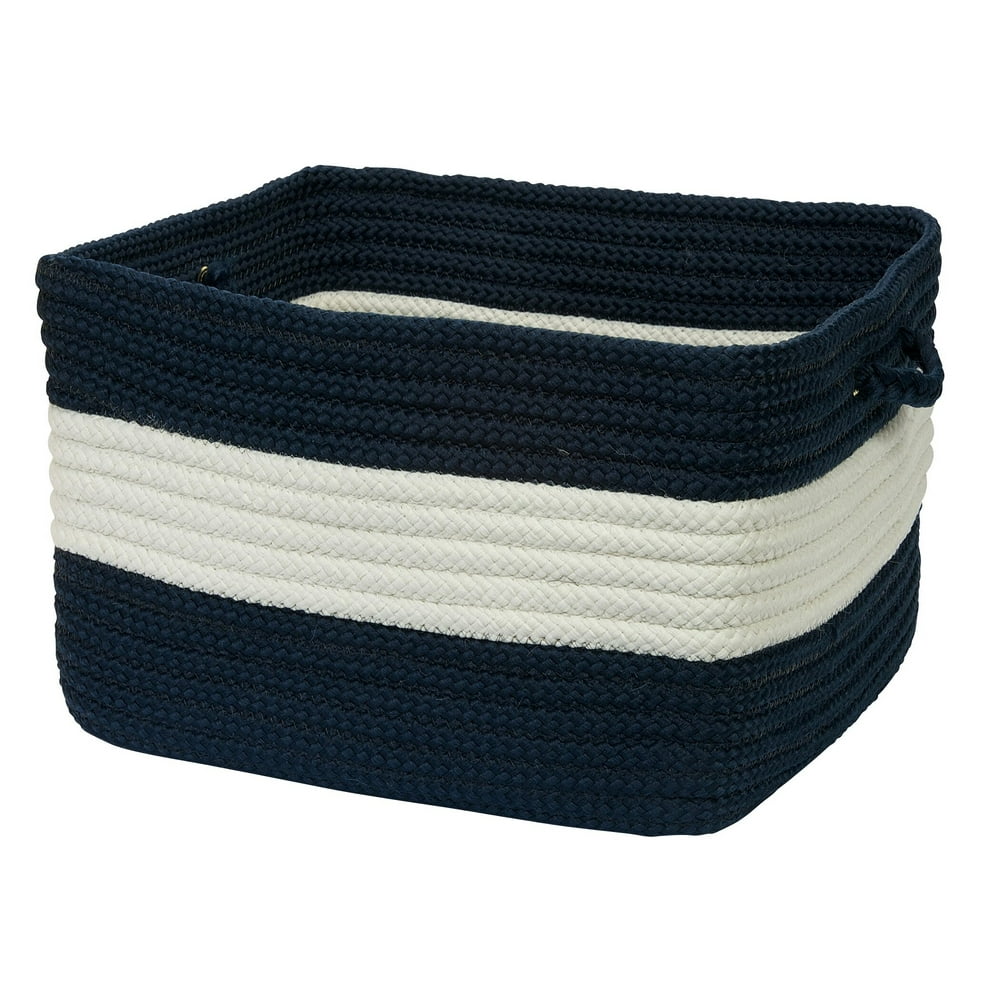 14" Navy Blue Coastal Square Braided Storage Basket
