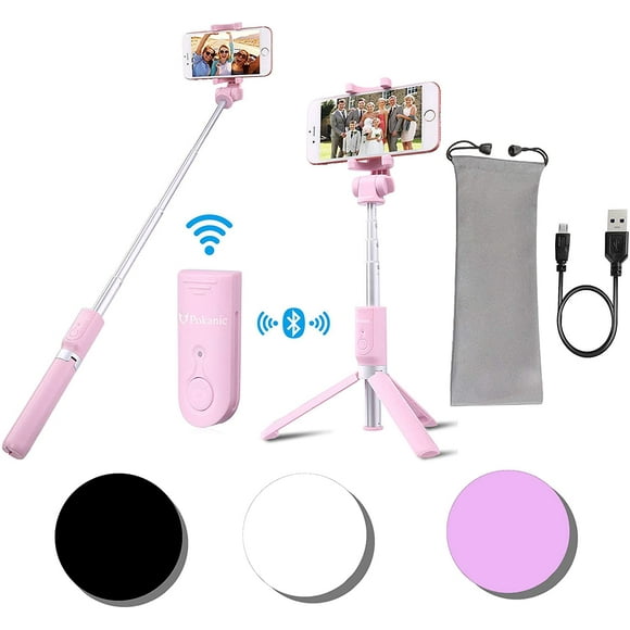 IBAOLE Selfie Stick Tripod with Bluetooth Wireless Remote Shutter Control Pouch Extendable Adjustable Stand Mount Light-Weight V-Log Compatible with All Apple iPhone, Samsung Galaxy (Pink) Pink