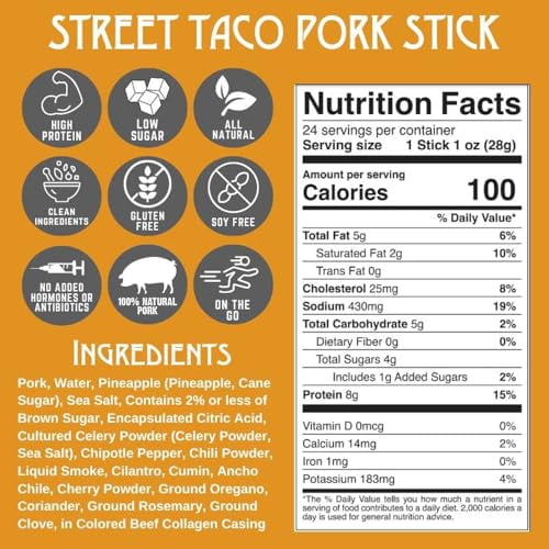 Righteous Felon Meat Sticks - Gluten Free & Keto Pork Sticks, Protein Snacks, Street Taco, 24 pack