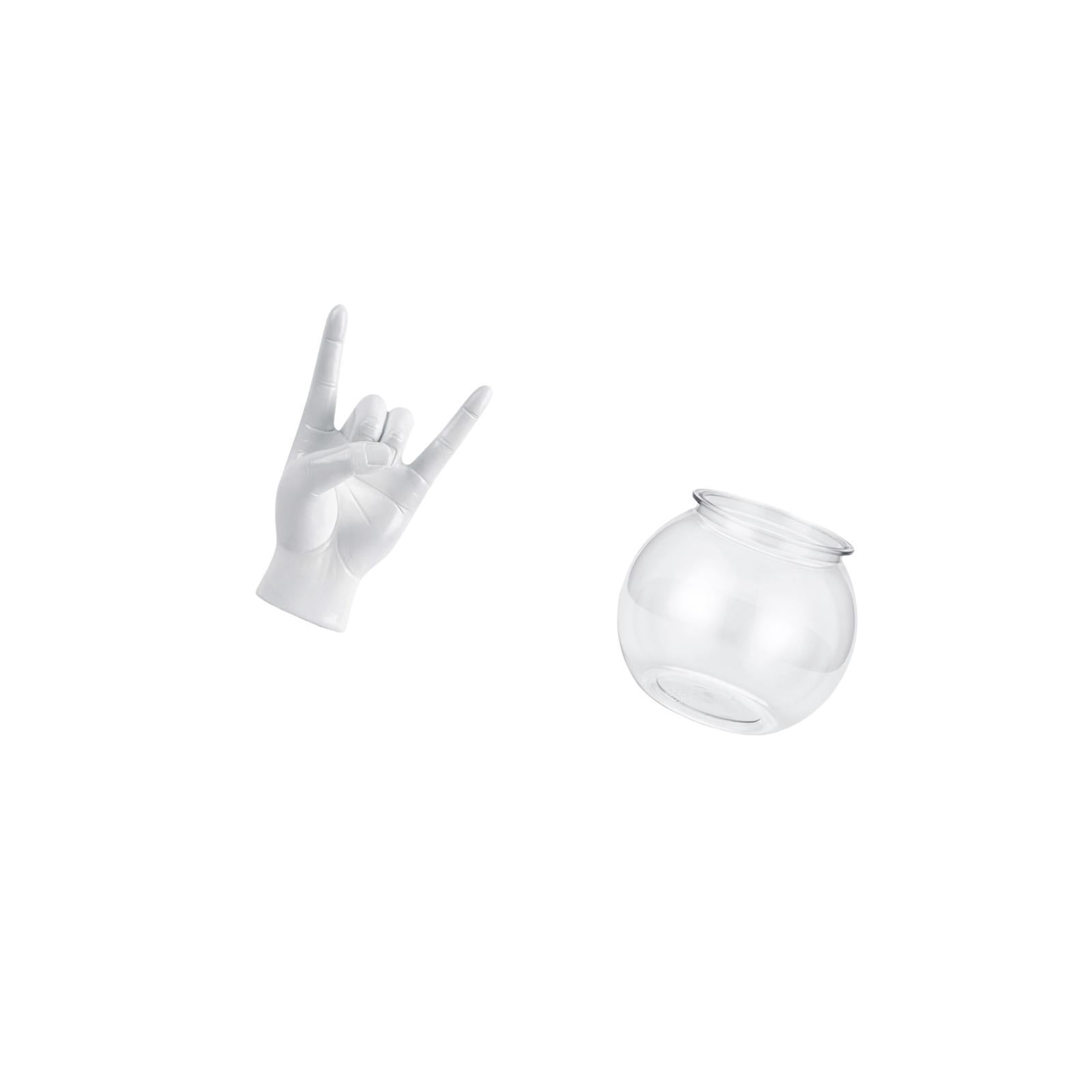 Rock Gesture Statue Desktop Aquarium Tank Transparent Small Fish Bowl Resin Material for Home Office Decor