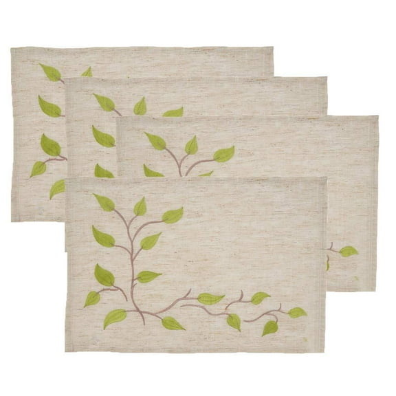 Fennco Styles Vine Design Embroidery Table Placemats 14"W x 20" L Set of 4 Natural