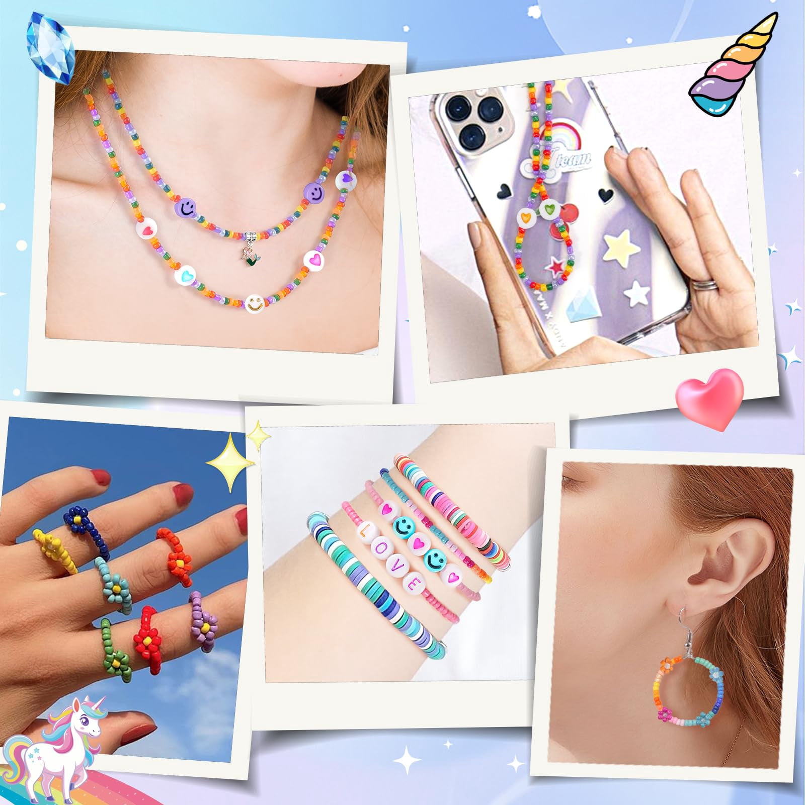Blue Beaded Jewelry Making Kit for DIY Bracelets Necklaces and Crafts