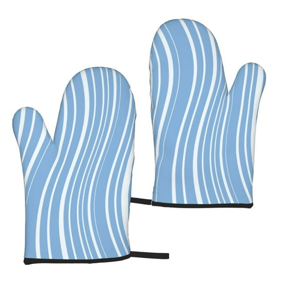 TEQUAN Oven Mitts, Simplicity Blue Linear Pattern Heat Resistant Microwave Oven Gloves, Set of 2
