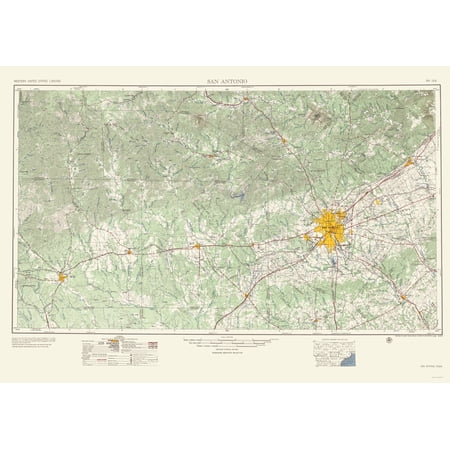Topographical Map - San Antonio Texas Quad - USGS 1957 - Vintage Wall Art