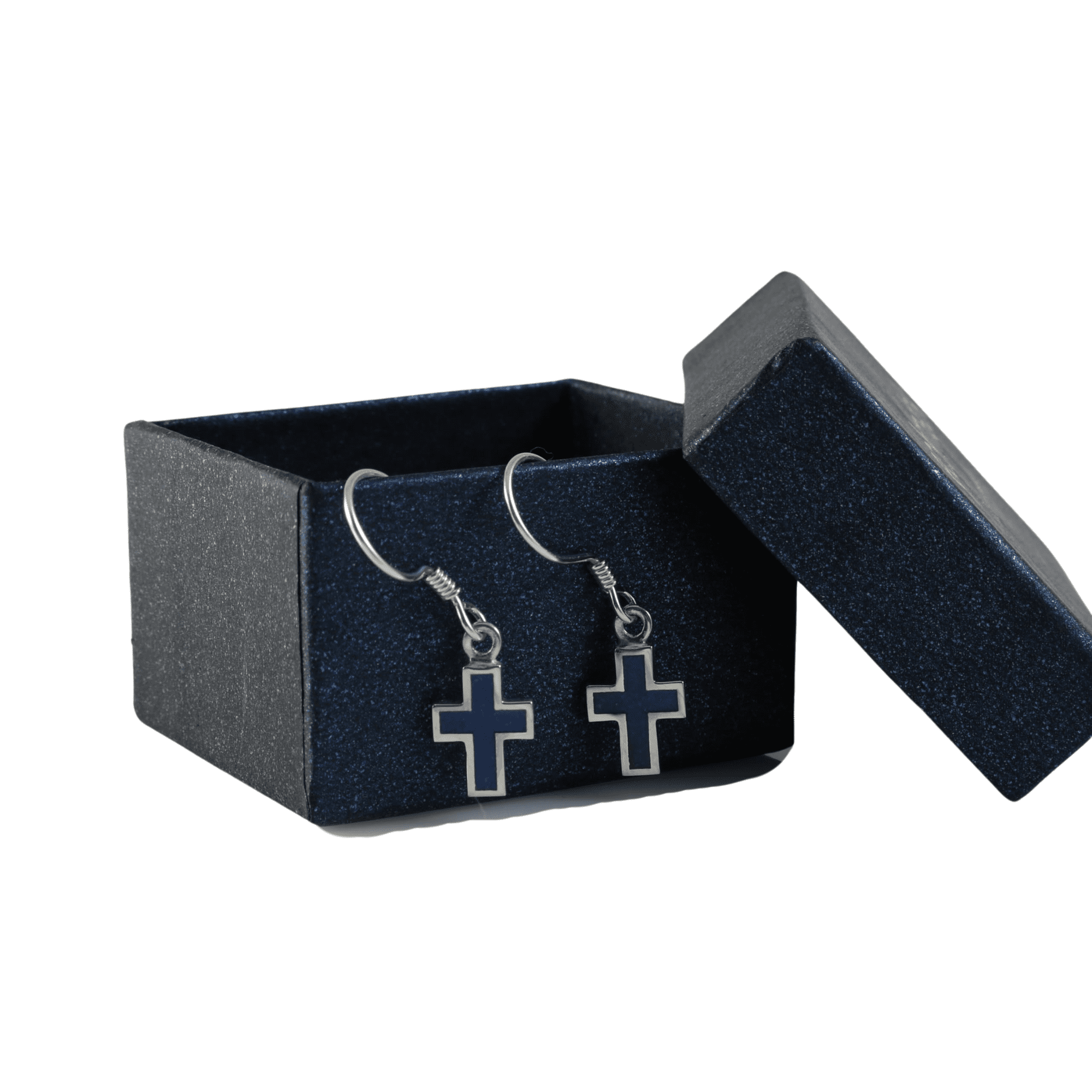Echmeck 925 Sterling Silver Blue Lapis Lazuli Cross Dangle Earrings for Women - Handmade