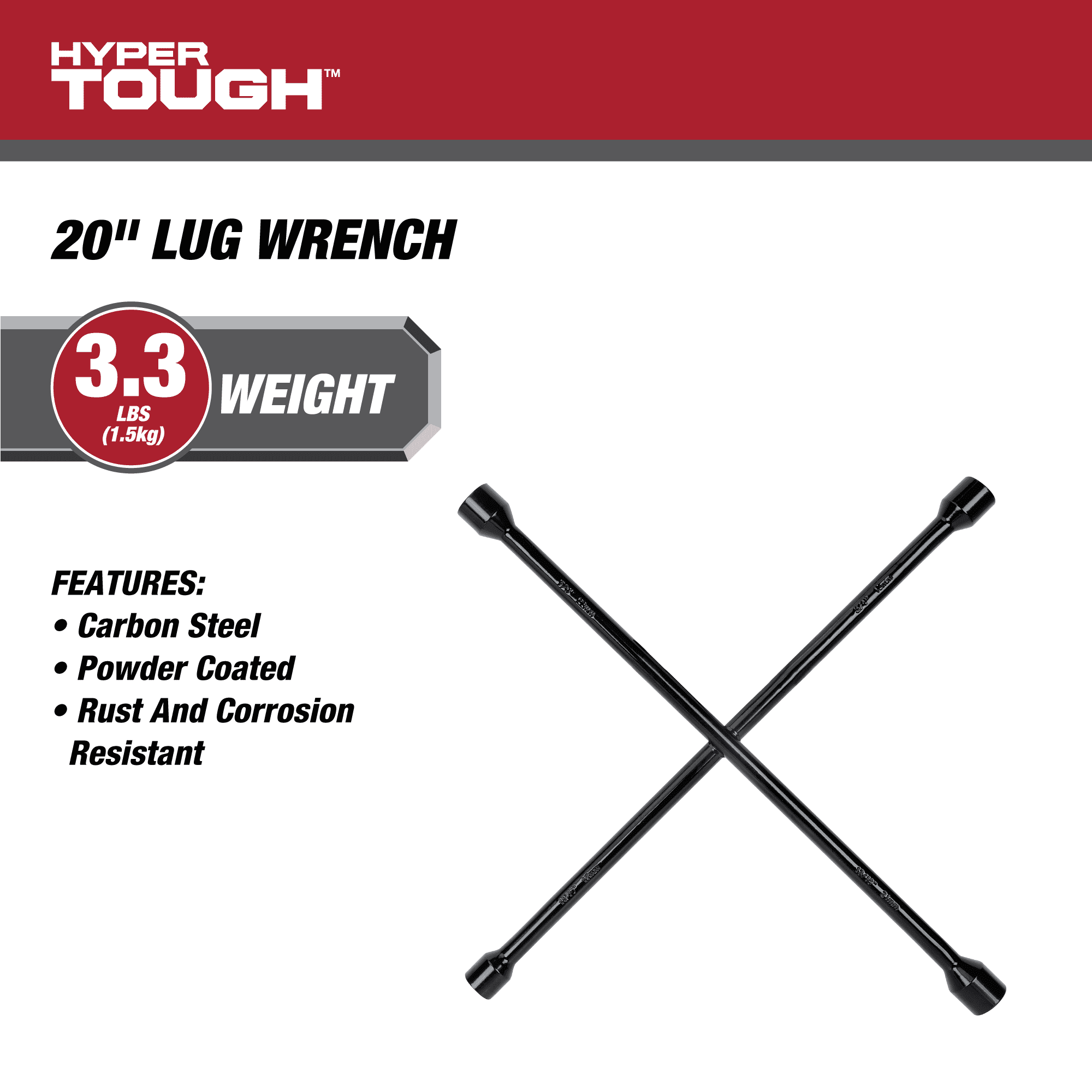 Hyper Tough Heavy Duty Lug Wrench, Carbon Steel, Tire Iron 20-inch, Black