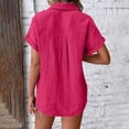 thumbnail image 5 of Craaazy Women's Relaxed Fit Collared Blouse, Solid Color Short Sleeve Button Down Top, Loose Comfy Cotton Casual Shirt with Pockets for Summer Gifts, 5 of 6
