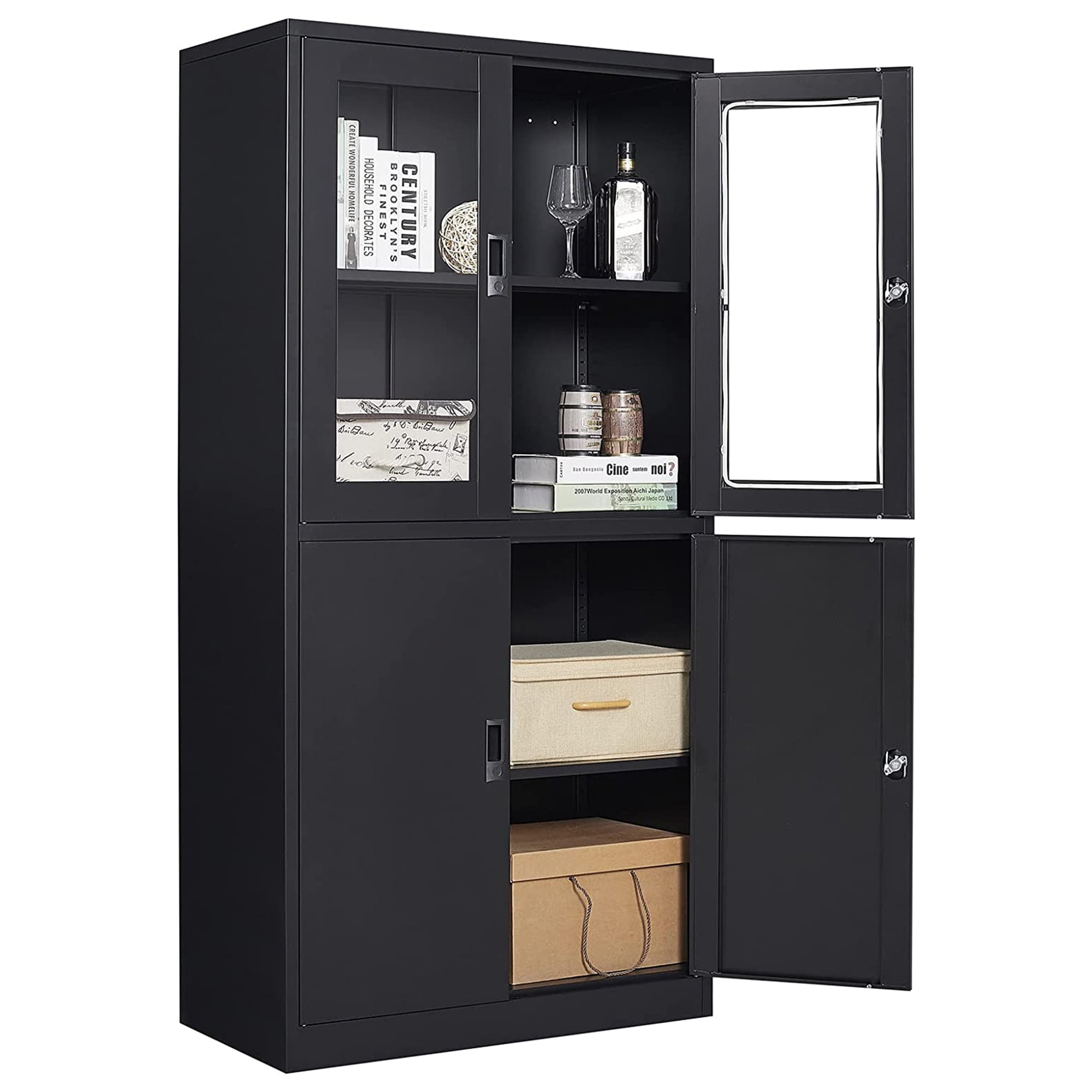 STANI Metal with Lock, Tall Office Storage with Glass