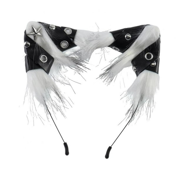 Diadema con orejas de gato para Halloween, accesorio decorativo de moda para mascaradas Blanco Negro
