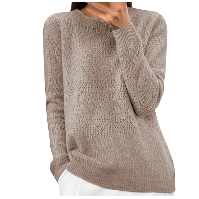 Timegard Womens Sweaters Fall Winter Comfy Crewneck Long Sleeves Slim Knit Pullover Hollow out Tops