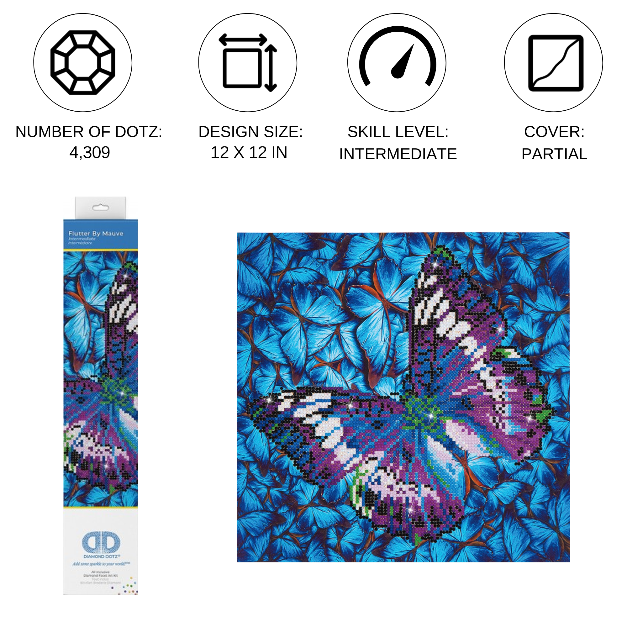 Diamond Dotz Flutter by Mauve Butterflies Diamond Painting Kits for Adults - Diamond Art Kits a Relaxing Creative Craft Kit with Dotz Gems 12"x12"