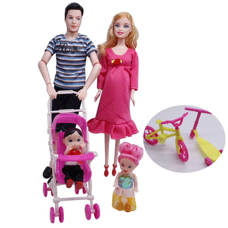 1/6 Barbi Doll Toy Family Doll Set of 4 People Mom Dad Kids 30cm Barbies  Doll Full Set With Clothes for Education Birthday Gift