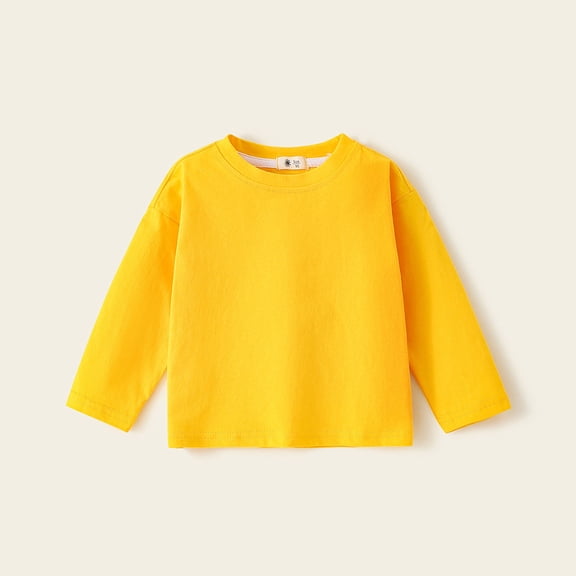 BaoFuBaoMei Basic Tee Shirt for Boys Girls Cotton Solid Color Long Sleeve Tops Slim Crew Neck Fall Clothes for School Daily Wear Outdoor