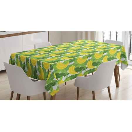 

Banana Leaf Tablecloth Large Hanging Cluster of Ripe Bananas Cartoon Illustrated Design Rectangular Table Cover for Dining Room Kitchen 60 X 84 Inches Fern Green and Yellow by Ambesonne