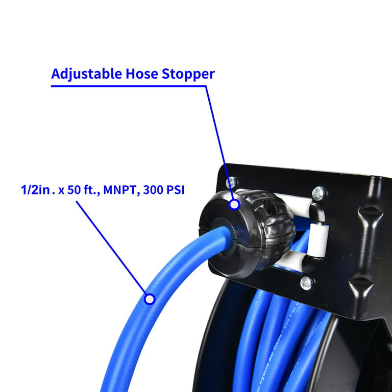 Retractable Air Hose Reel, 1/2 Inch x 50' Ft Wall Mount Auto Rewind Hoseu- Reel, Max pressure 300 psi, Blue 
