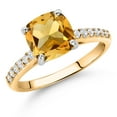 thumbnail image 2 of Gem Stone King 10K Yellow Gold 8MM Cushion Cut Yellow Citrine and White Lab Grown Diamond Engagement Ring for Women (2.18 Cttw, Gemstone November Birthstone, Size 8), 2 of 4