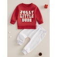 thumbnail image 3 of Baby Toddler Boy Christmas Outfit, 0 6 12 18 24 Months 2T 3T Letter Embroidery Pullover Sweatshirt Elastic Waist Pants 2 Piece Clothing Set for Winter Fall, 3 of 9