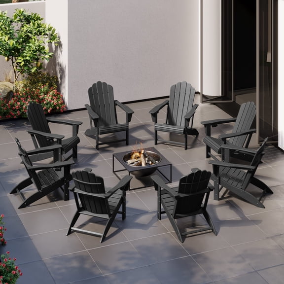 WestinTrends Highland Outdoor Patio HDPE Adirondack Chairs With Cup Holders (Set of 8), Black