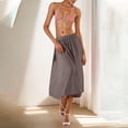 thumbnail image 2 of Fashion Women Solid High Waisted Midi Skirt A-Line Summer Elastic Waist Skirts, 2 of 9