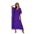 thumbnail image 5 of Beautybatik Purple Women Solid Caftan Kaftan Loungewear Maxi Plus Size Long Loose Dress 1X, 5 of 6