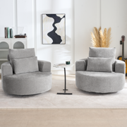 Fumahaus Upholstered Swivel Accent Chair, Oversized Comfy Round Sofa Chair with Two Pillows, Leisure Sofa Chair for Living Room Bedroom, Light Gray