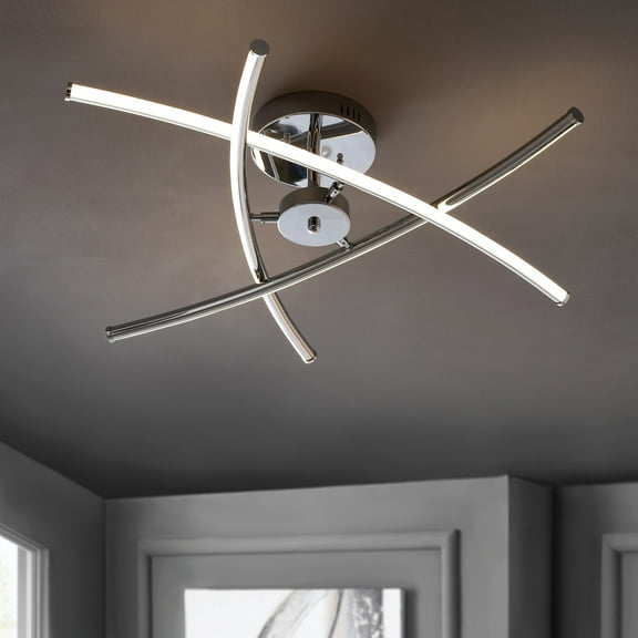JONATHAN Y Crucis 31.5" Modern Metal Integrated LED Semi Flush Mount, Chrome, JYL7031A