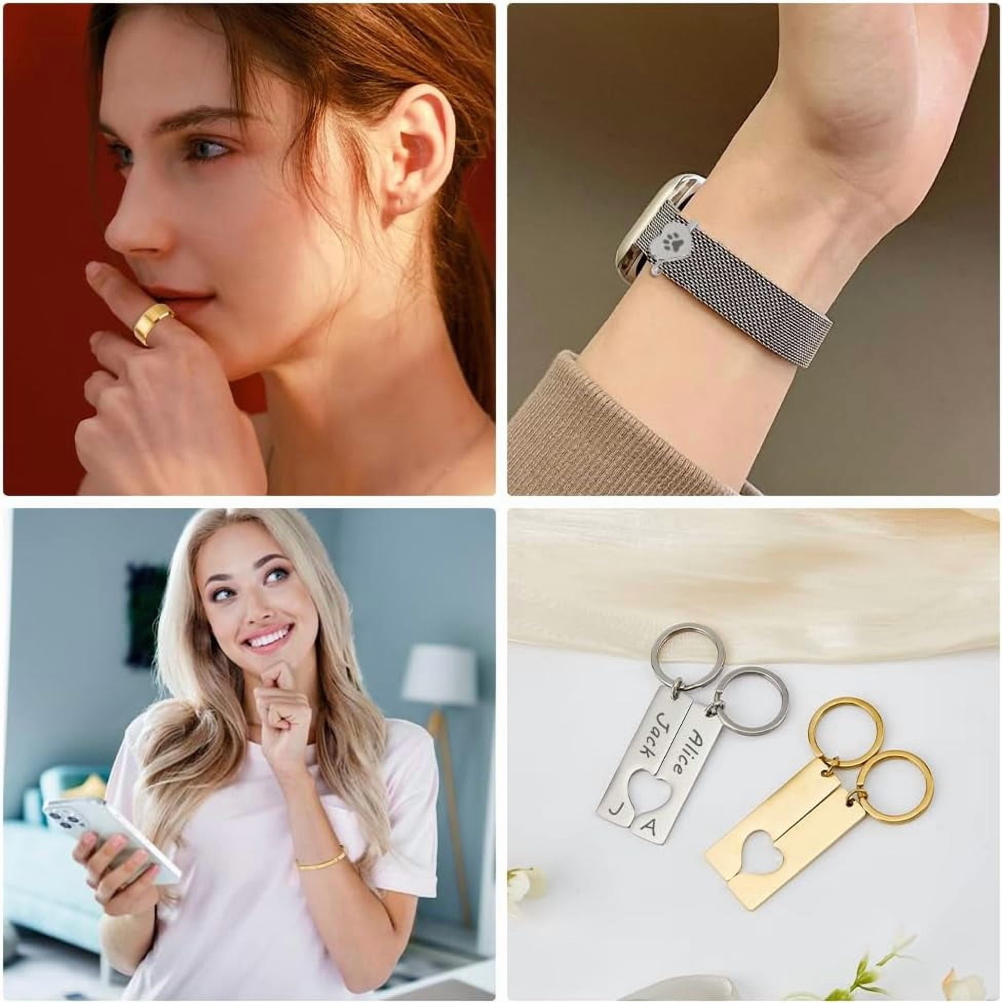 184Pcs Jewelry Making Engraving Accessories 304 Stainless Steel Laser Engraving Materials Engraved Motivational Charms Including Blank Necklaces Bracelets Keychains Rings for DIY