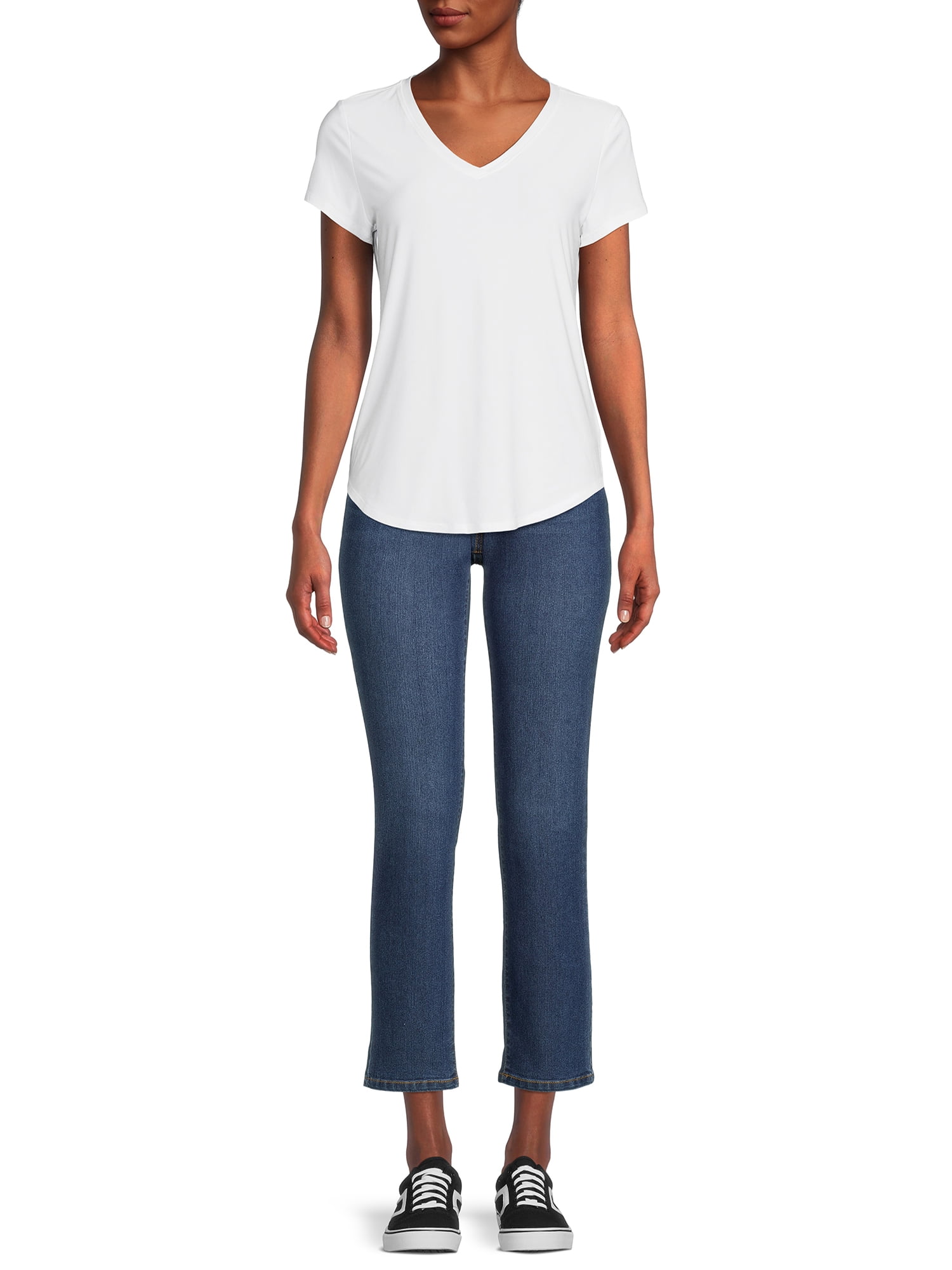 No Boundaries Juniors Brushed V-Neck T-Shirt with Short Sleeves, 2-Pack, Sizes XS-XXXL