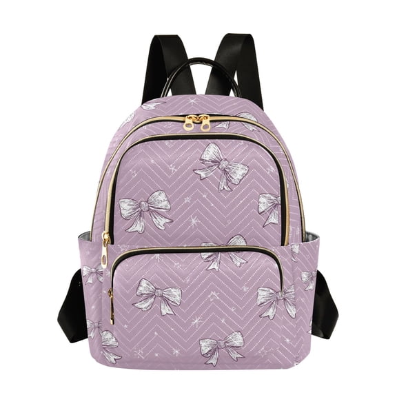 Light Purple Bows Small Stars Quilted Backpack Fashion Daypack Commuter Bag for Women 8.5 L